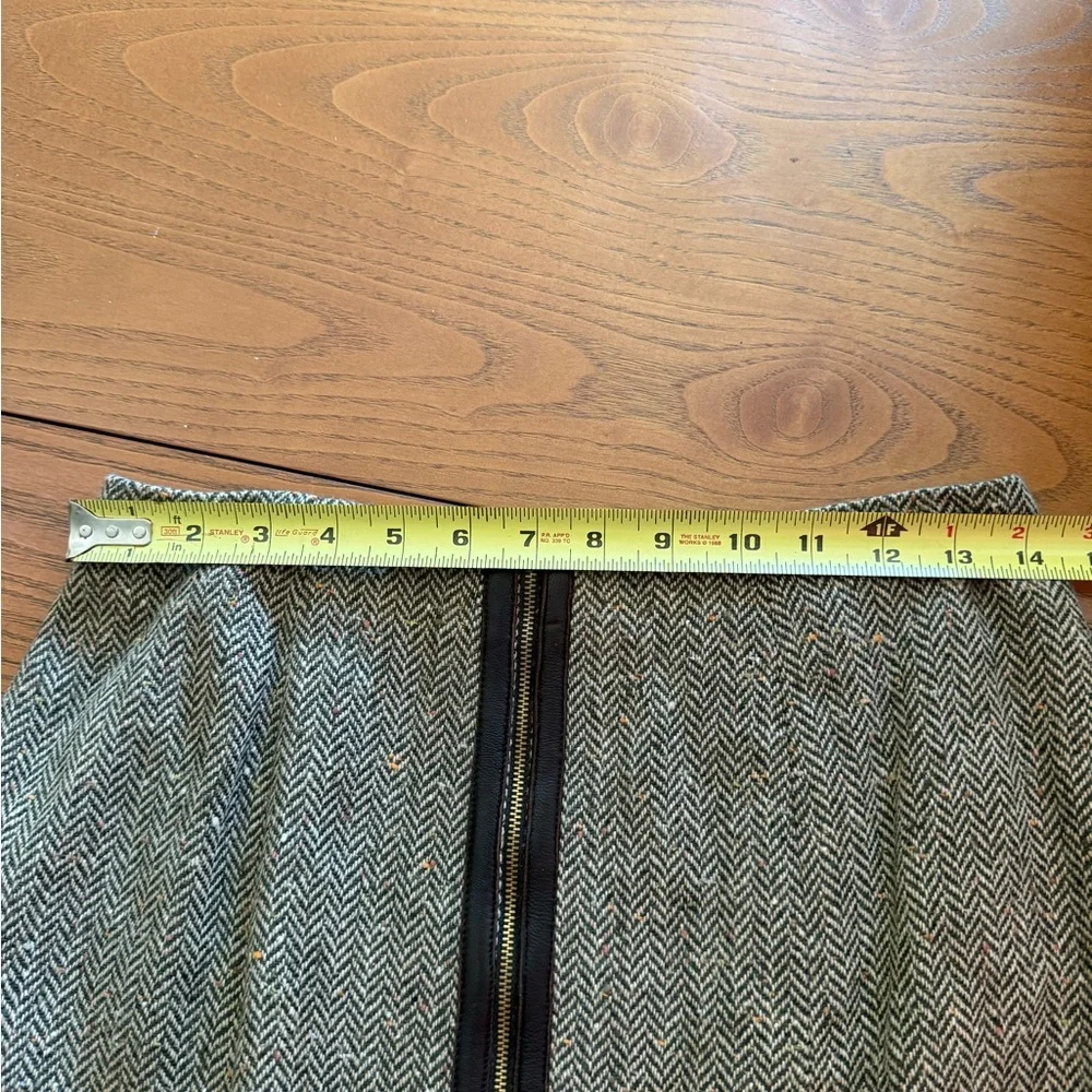 Y2K Cache Tweed Herringbone Mini Skirt‎ Leather Zipper Size 8